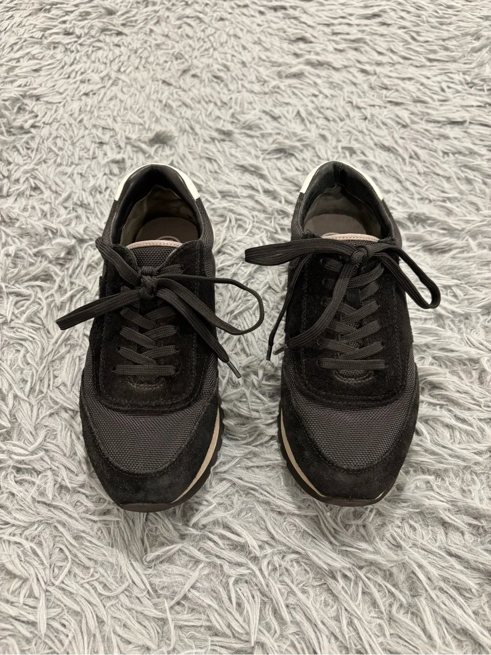 Tory Burch Sneakers Women’s 6.5 M Sawtooth Suede Canvas Black Grey Logo Trainers